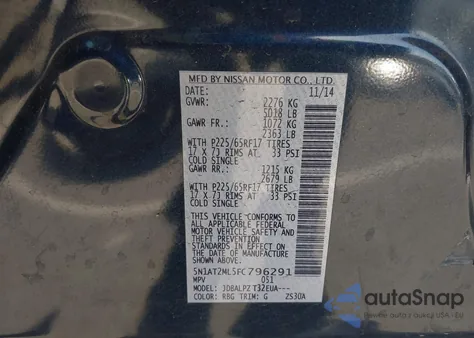 2015 Nissan Rogue S/Sl/Sv from USA, damaged, VIN 5N1AT2ML5FC796291